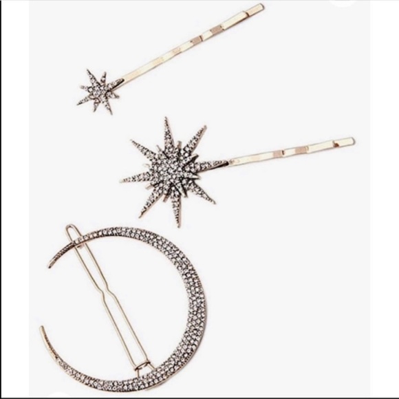 Crystal Crescent Moon And Stars Hairpins NIB - Picture 2 of 3